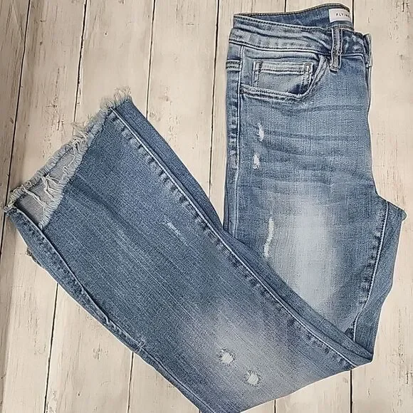 Flying Monkey - Mid Rise Split Hem Distressed Flare Jeans Women's Size 25 - Picture 1 of 15